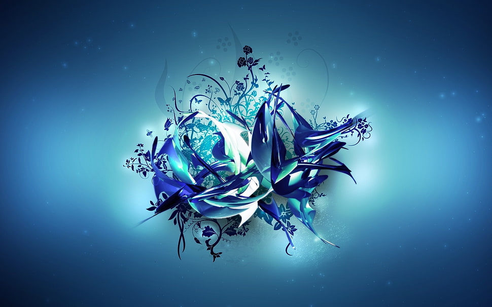 blue Floral theme wallpaper HD wallpaper